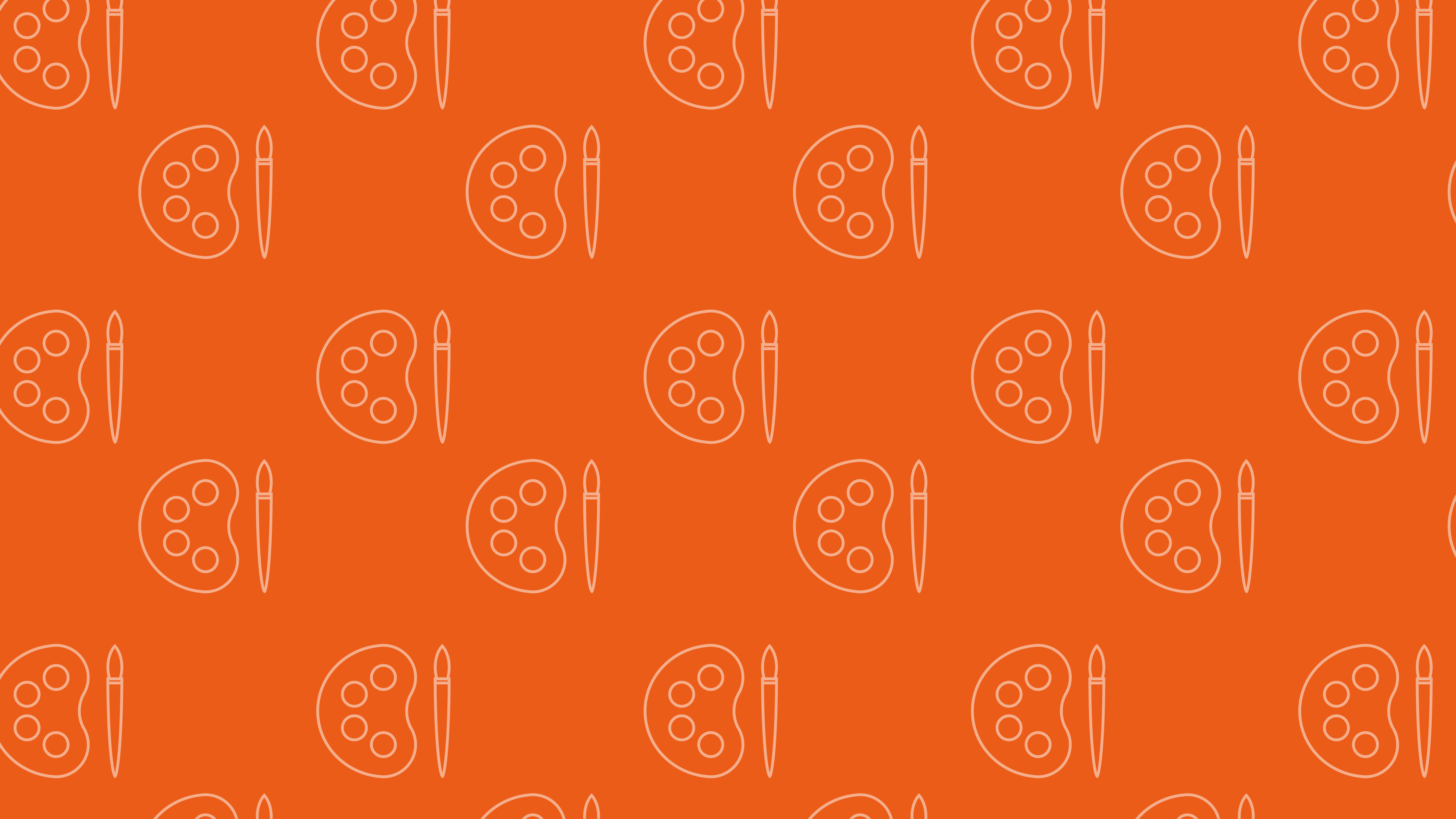 Art and design repeating subject icons on an orange background.