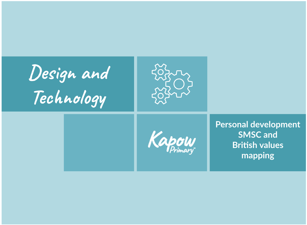 The front cover of the D&T Personal Development, SMSC and British values mapping document, mapping Ofsted statements against Kapow's D&T curriculum.