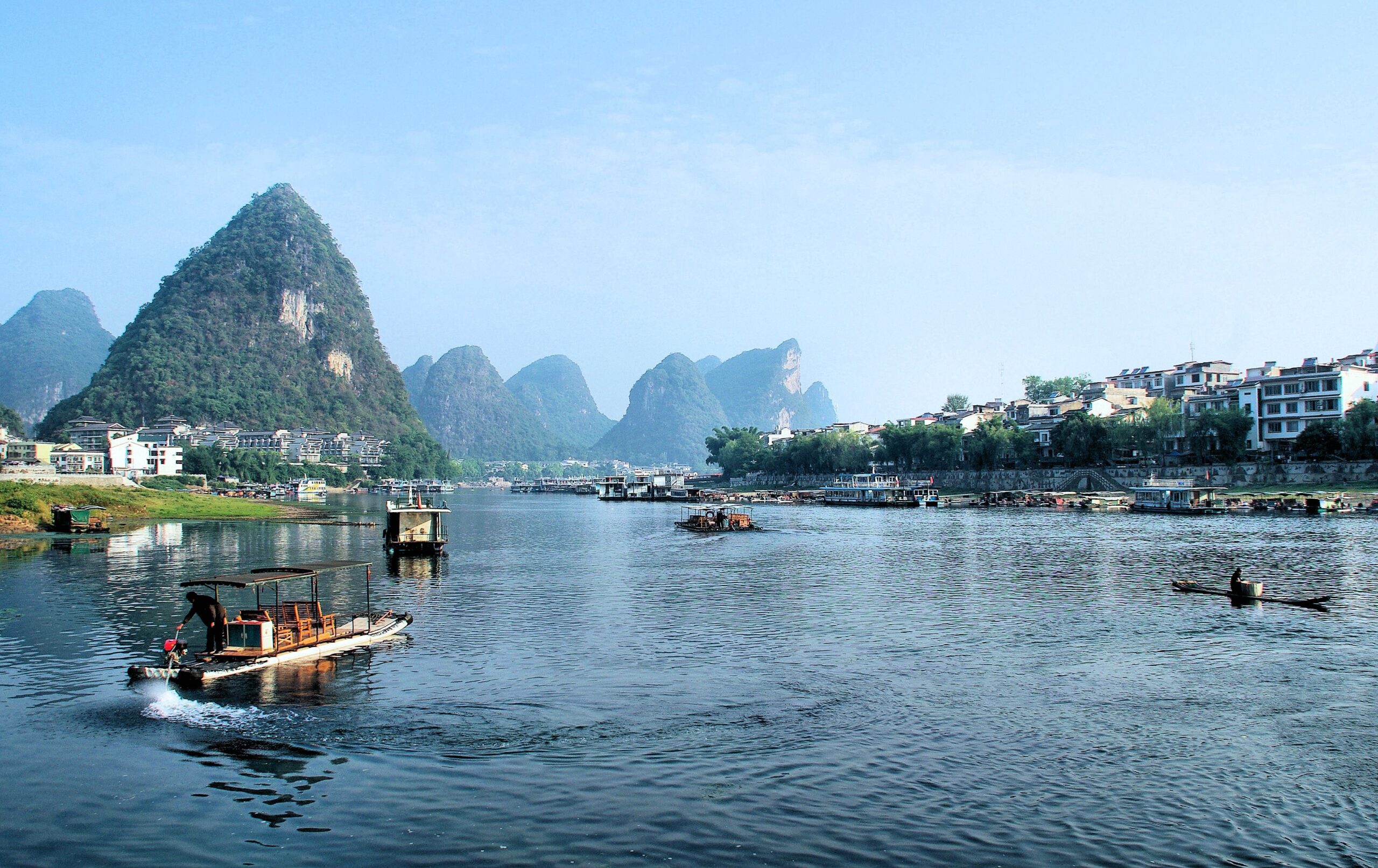 View of a river in China with boats