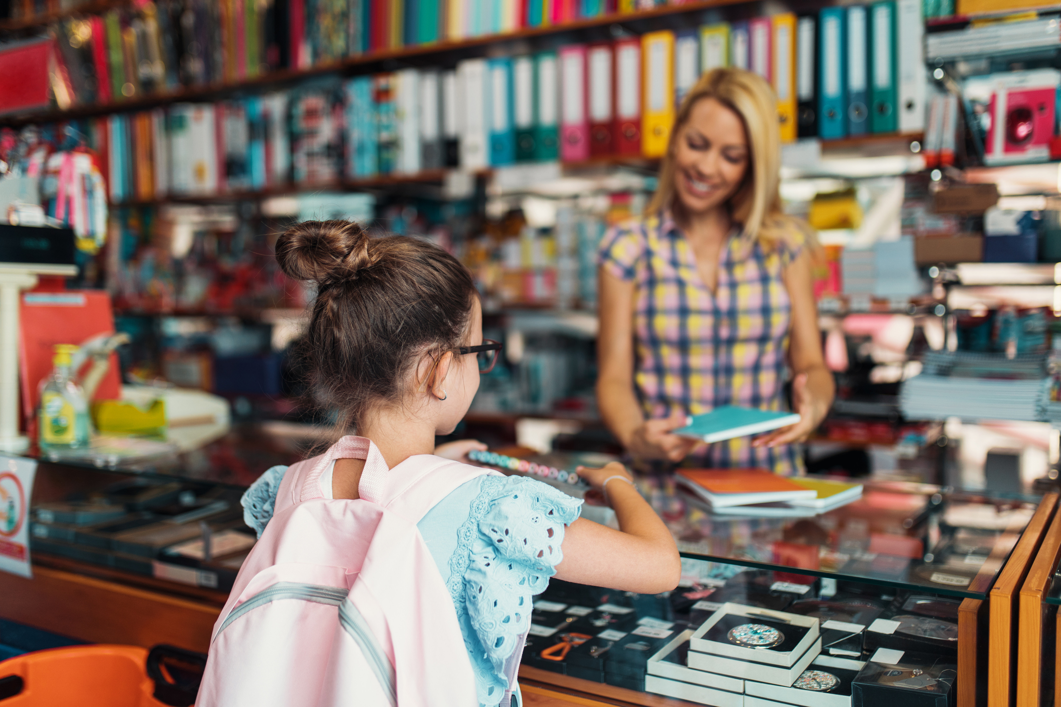 Mother and daughter in a bookstore