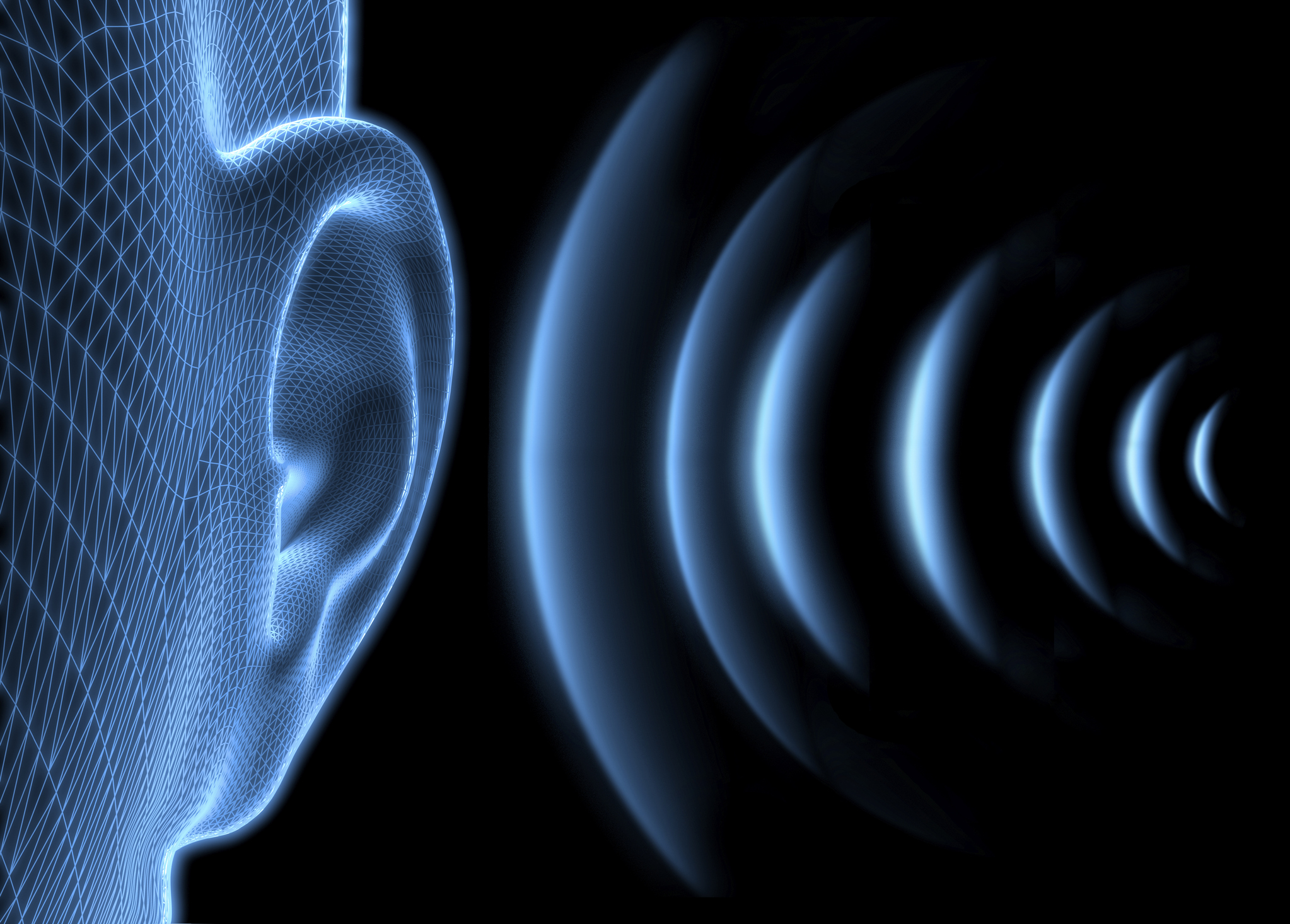 ear next to visualisation of sound wave vibrations
