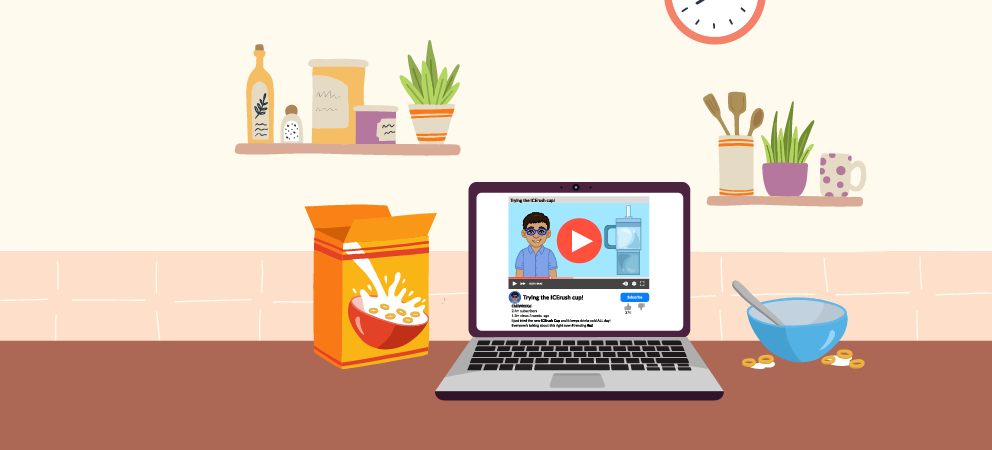 image showing a laptop on a breakfast table