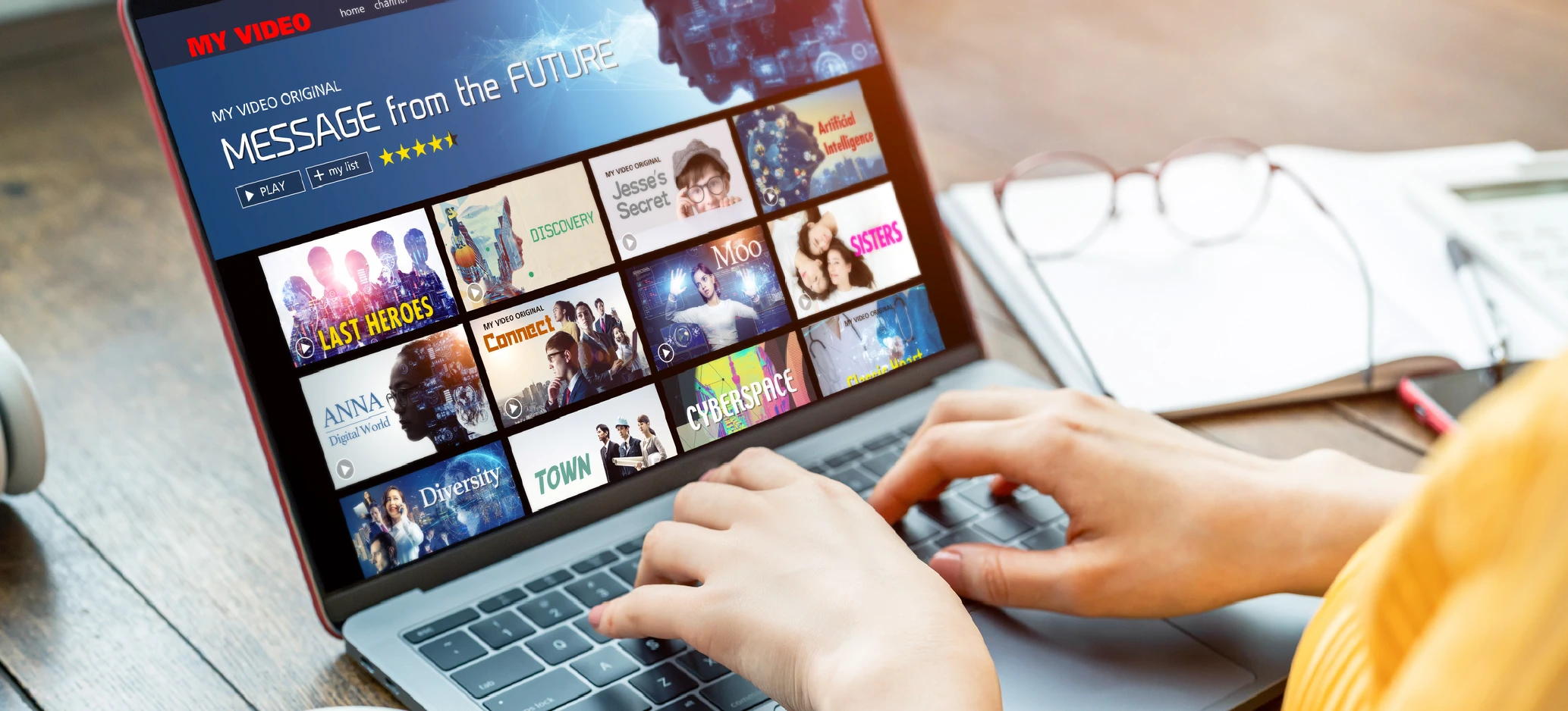 A person browsing a video streaming website on a laptop.