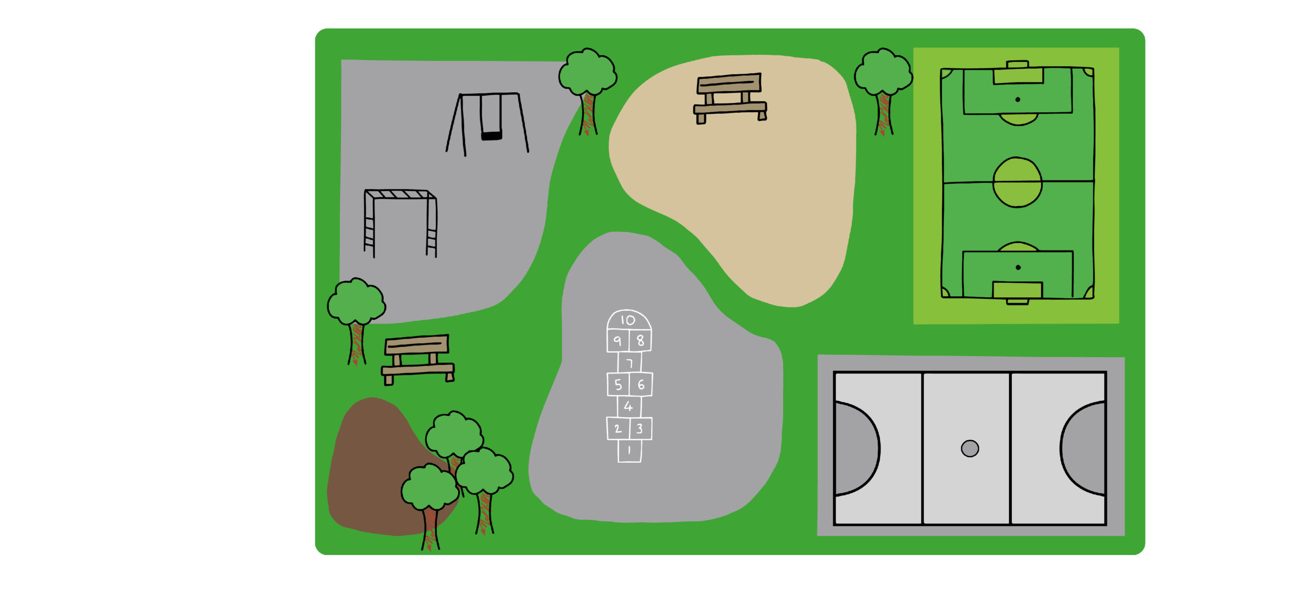 A map of a playground from an aerial view.