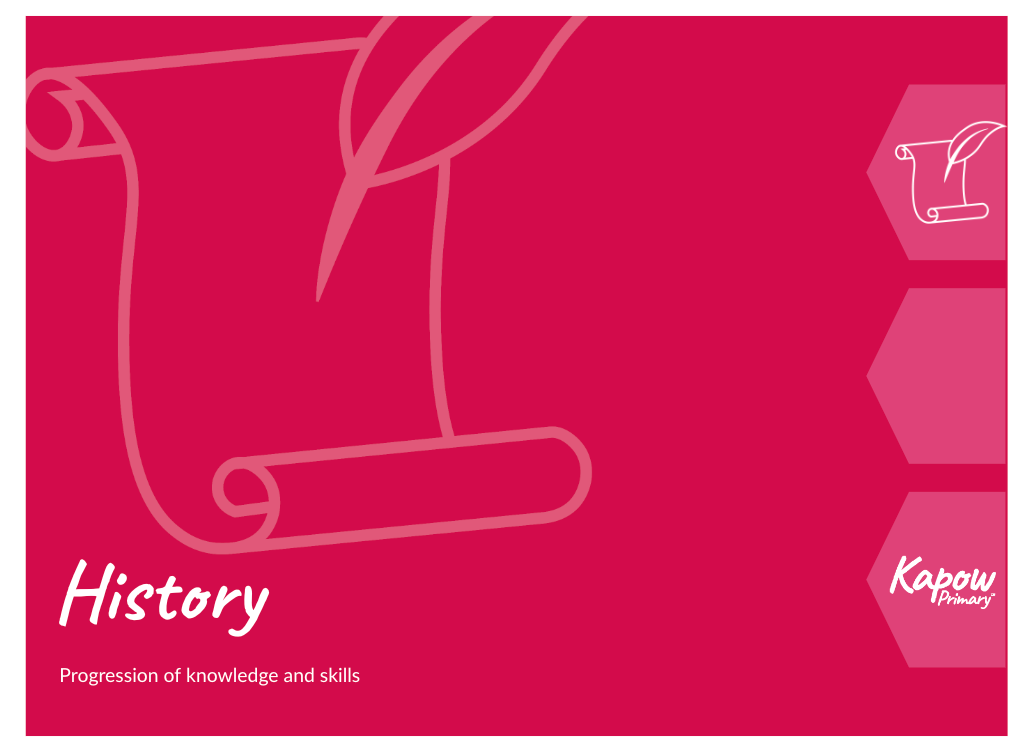 The front cover thumbnail image of the History progression of knowledge and skills document featuring a quill and scroll symbol.