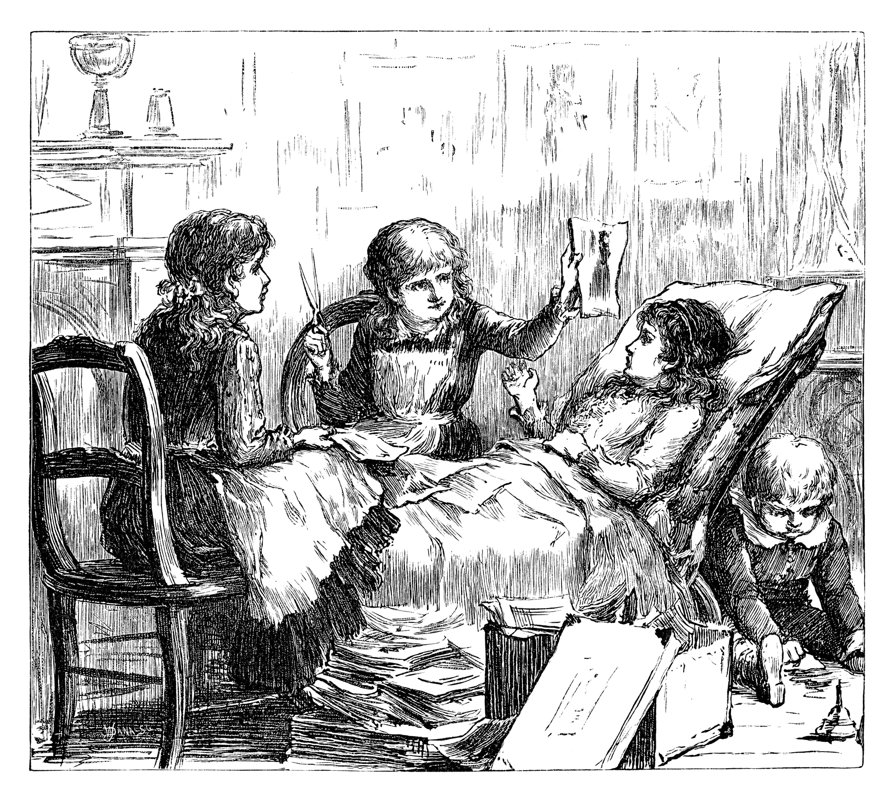 sketch of person ill in bed