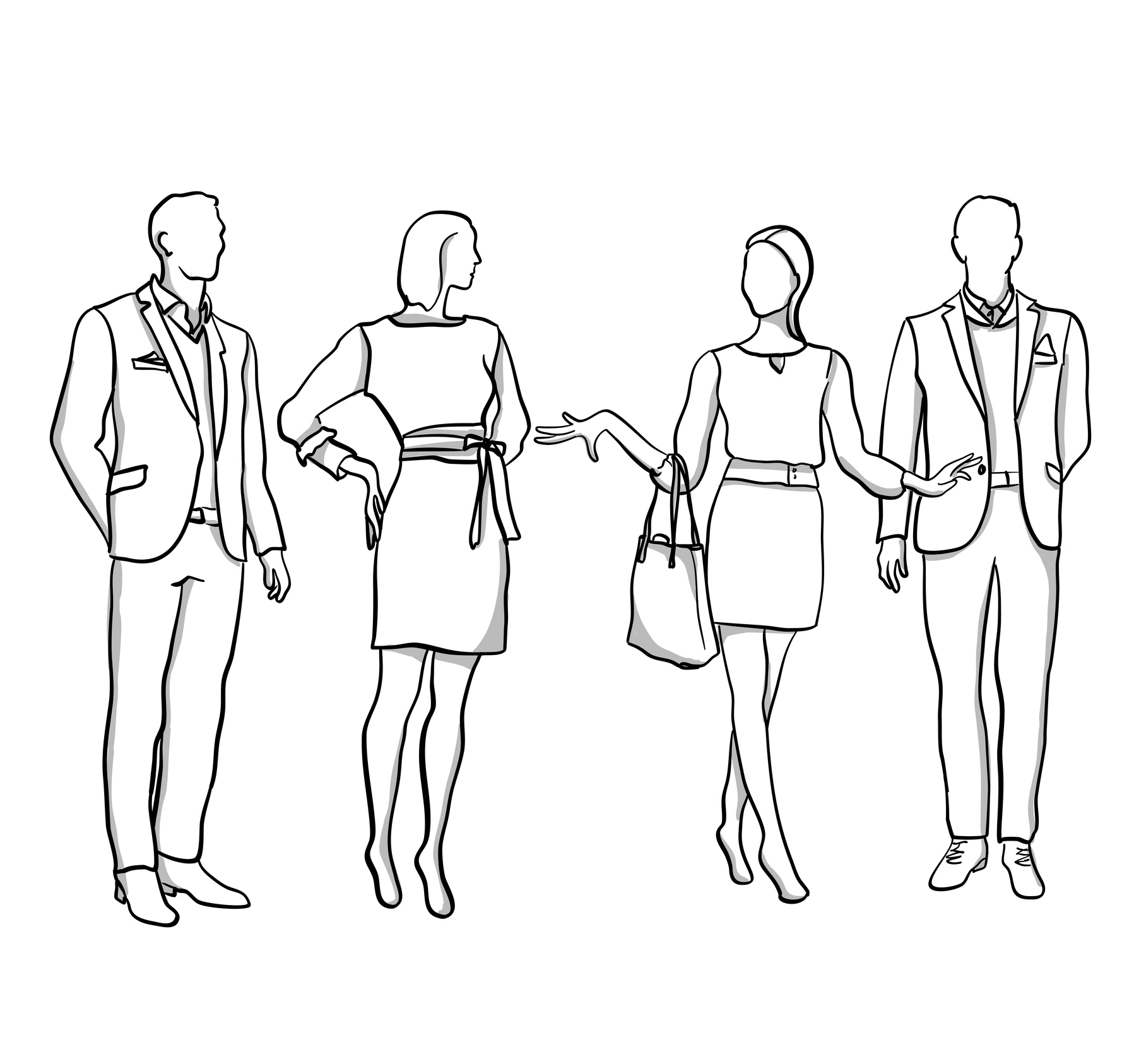 Line drawings of people standing in a row
