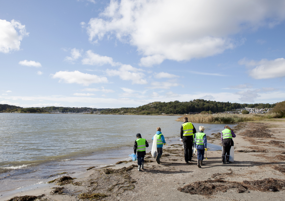 Children and teacher on the beach