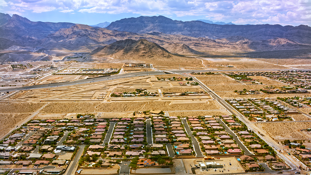 Aerial view of settlement in the Mojave Desert