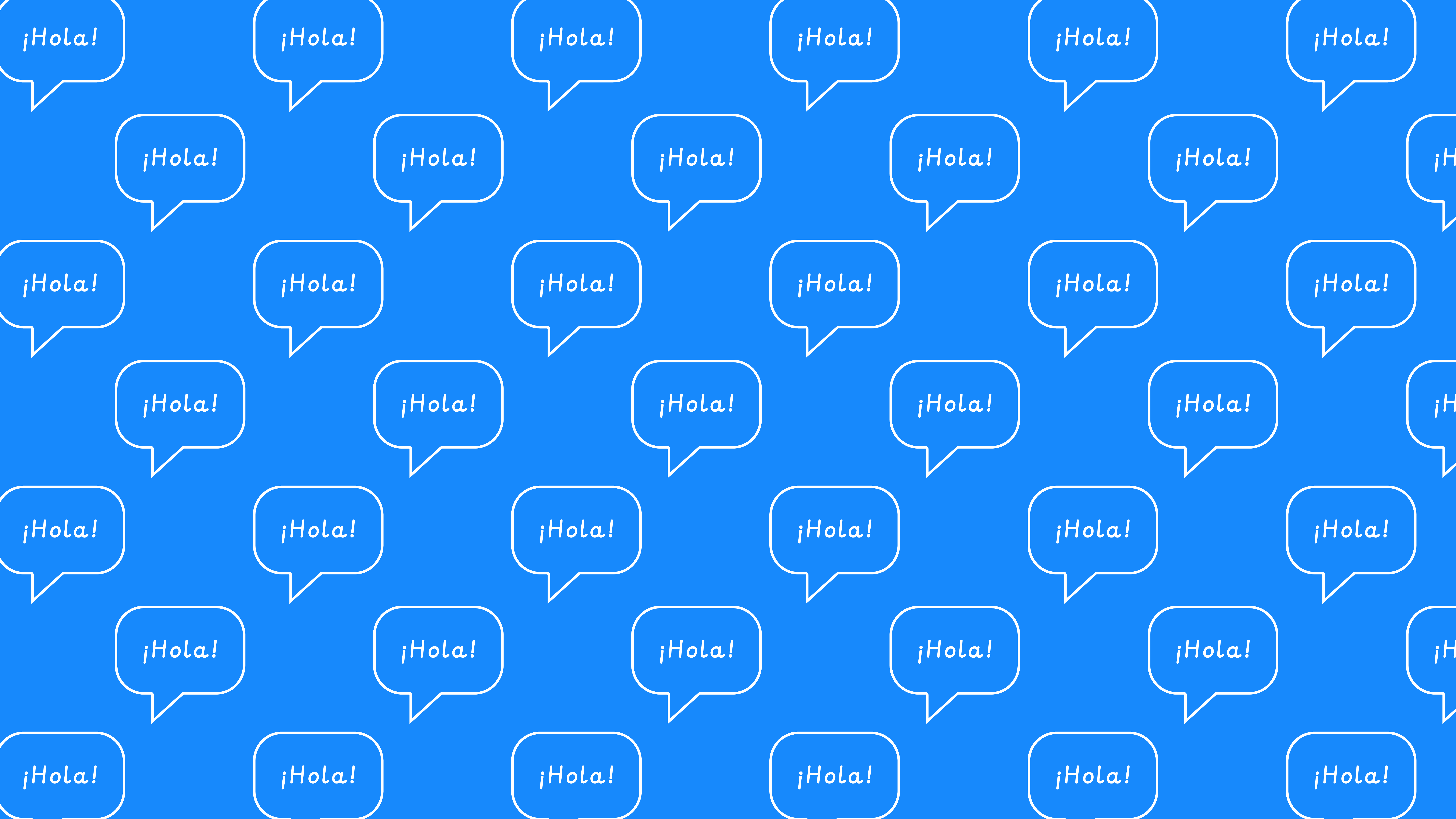 Repeating icon of a speech bubble with the word “¡Hola!”.