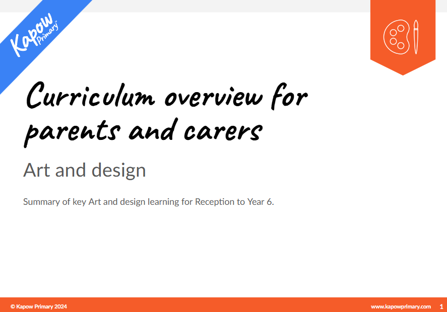 The front cover image of the guide for parents and carers to discover what their children will be learning each term following the Kapow Primary Art and design curriculum.