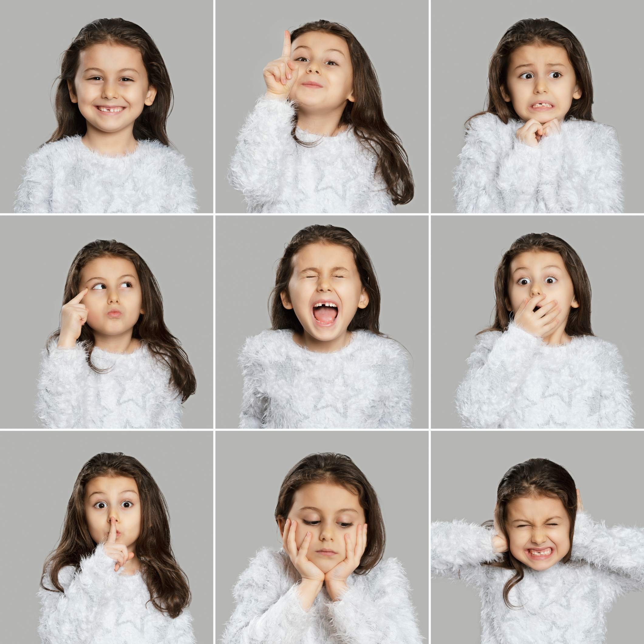 Child showing a range of emotions through facial expressions
