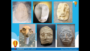 Earlsfield Primary school clay heads inspired by Kollwitz
