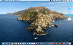Mac machine interface with the dock displayed on the bottom of the interface