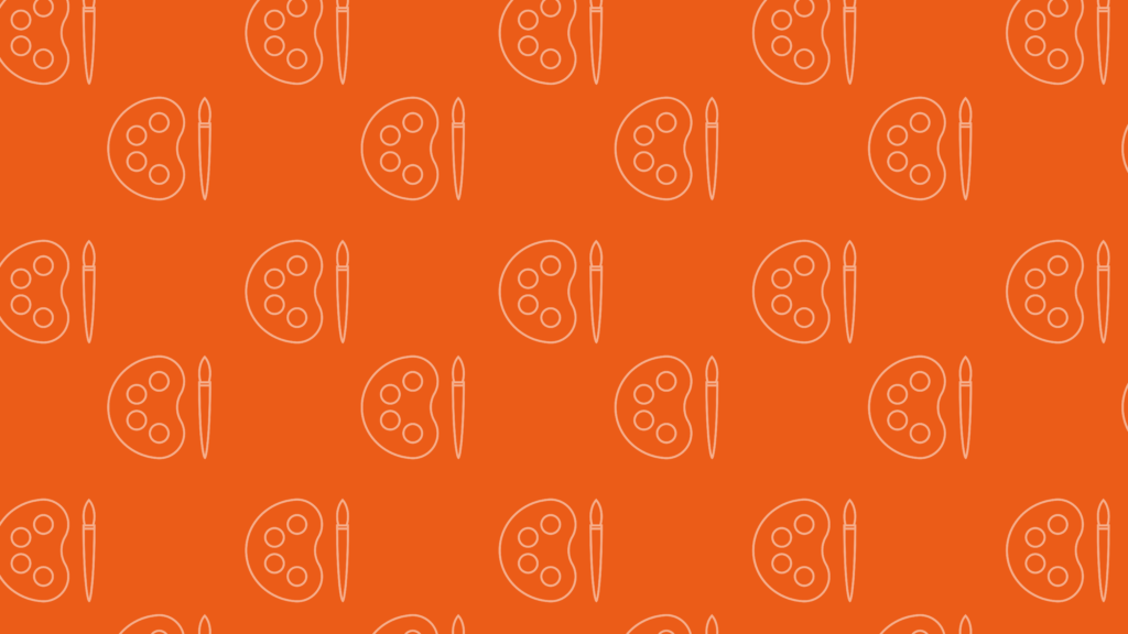 Art and design repeating subject icons on an orange background.