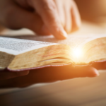 Woman looking through old history book