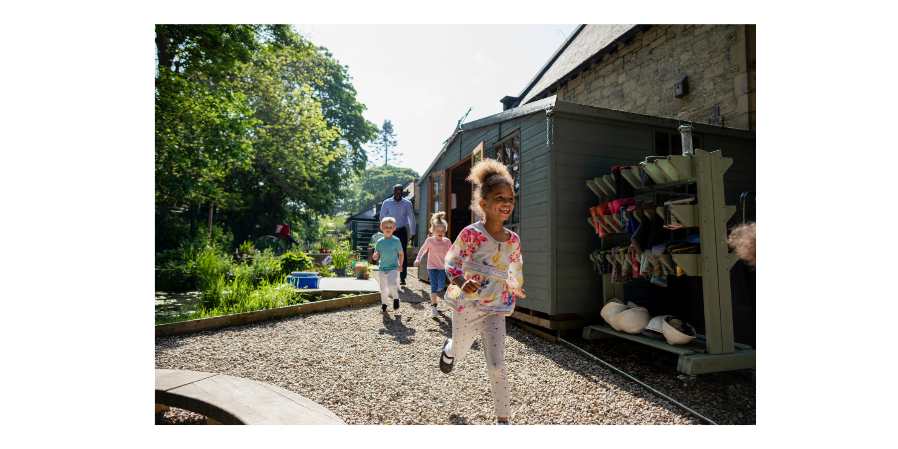 Children running round school grounds