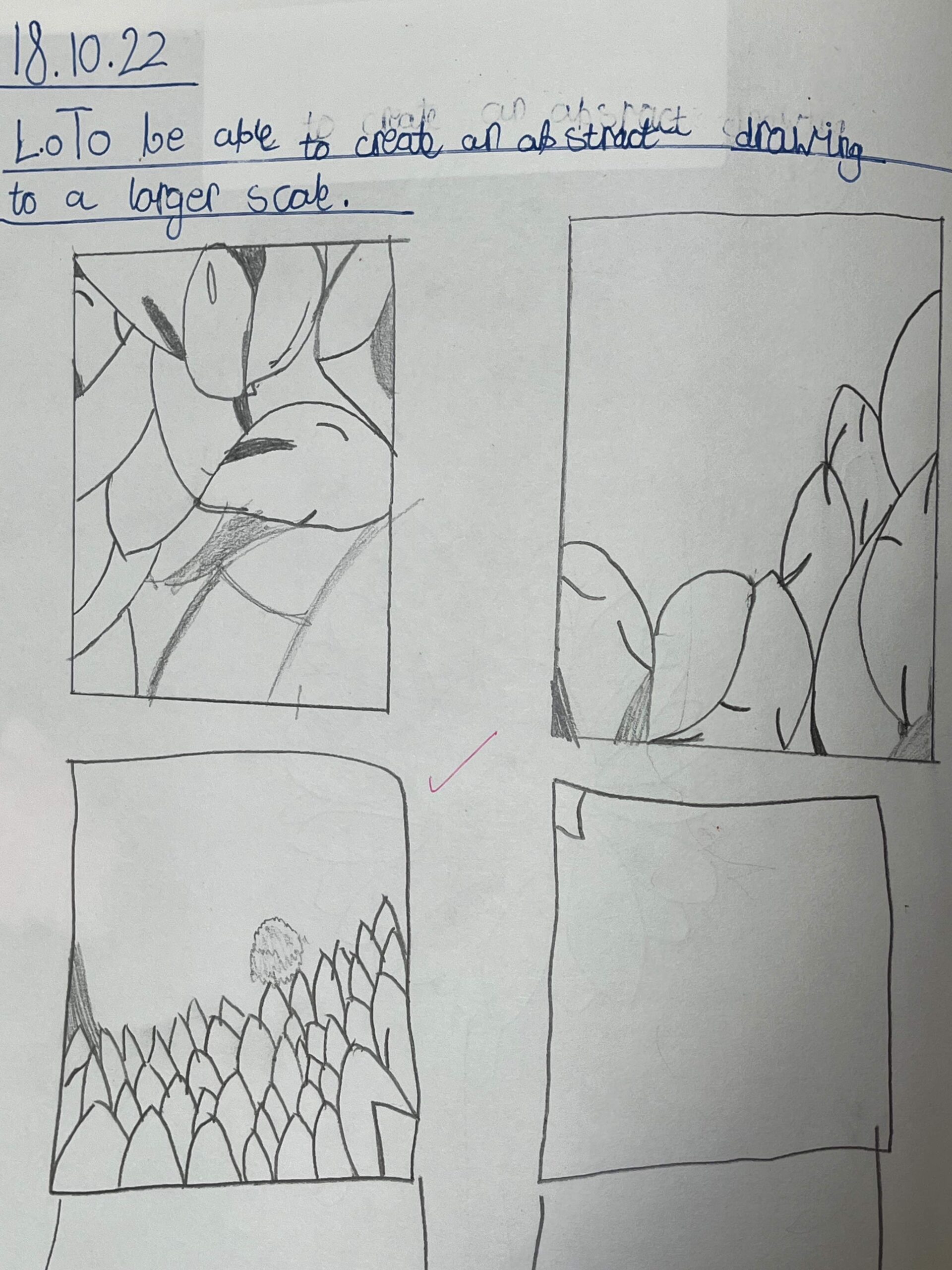 Year 3 thumbnail pencil sketches to explore composition for a larger piece.