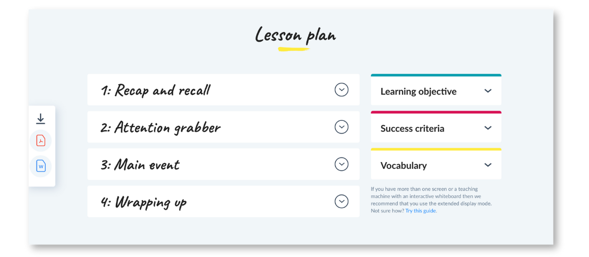 Breakdown of the different categories in a kapow primary lesson