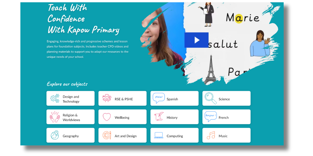 Homepage screen showing subject buttons
