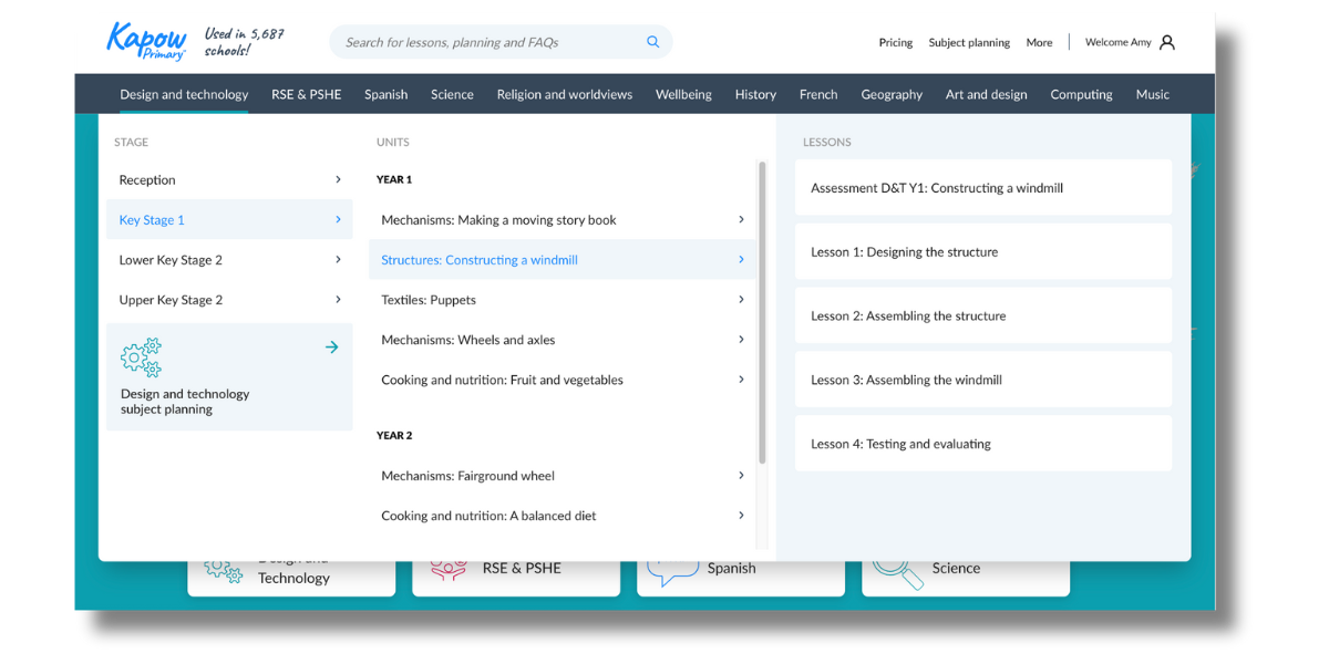 Homepage displaying the mega menu and access to units
