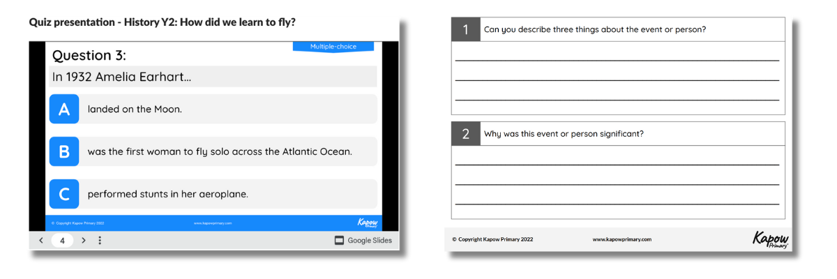 Knowledge catcher and quiz video example from History on Amelia Earhart