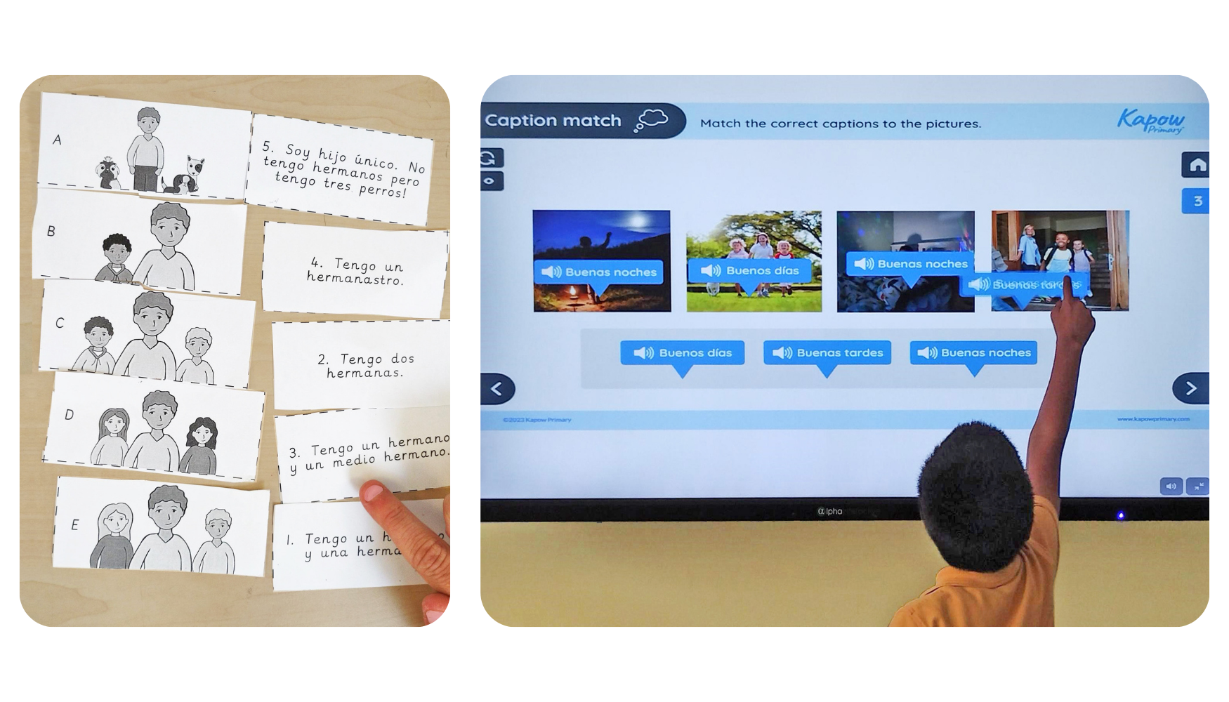Children using presentation and activities in Spanish
