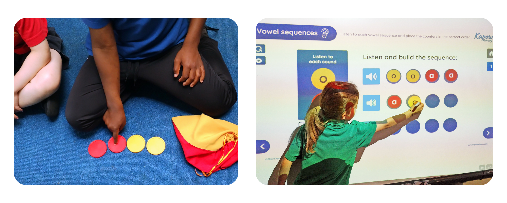 Children using presentation and activities in Spanish