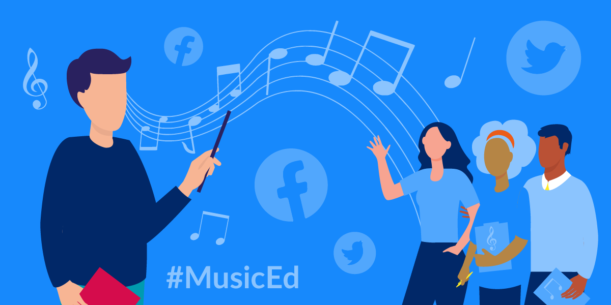 Illustrated teacher leading Music subject