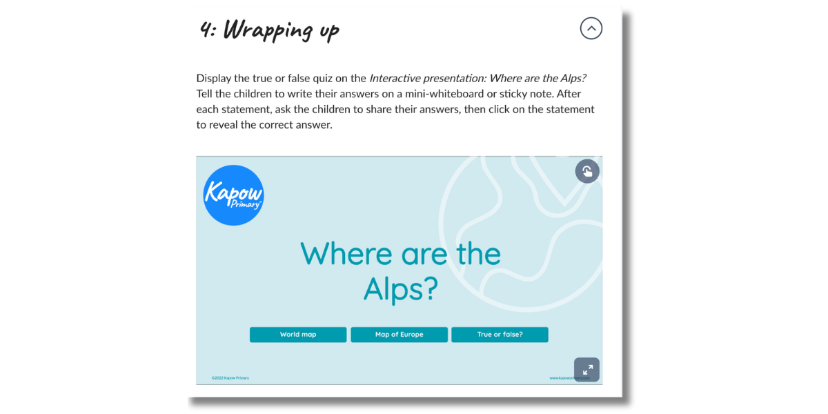 Example of wrapping up section in a Geography lesson