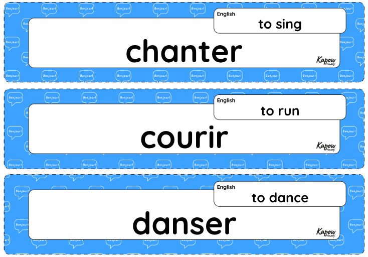 Vocabulary display: Verbs in a French week
