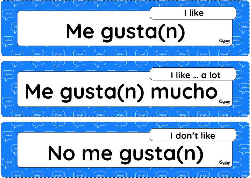 Vocabulary display: Favourite foods in Spanish