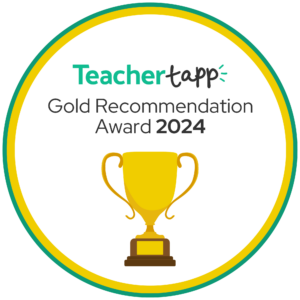 Teacher Tapp Gold Recommendation Award 2024 badge with a gold trophy.
