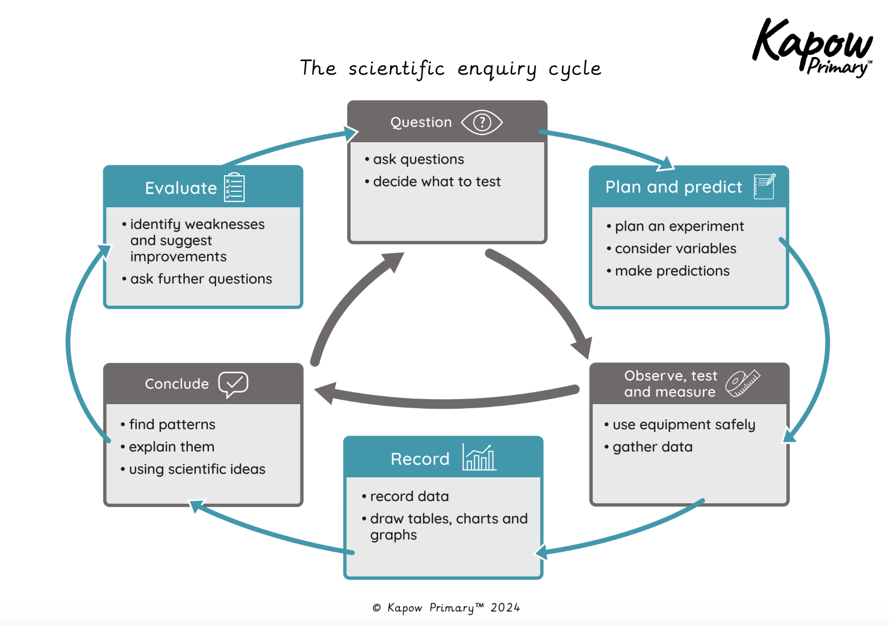 Working scientifically: Enquiry cycle (simplified for pupils)