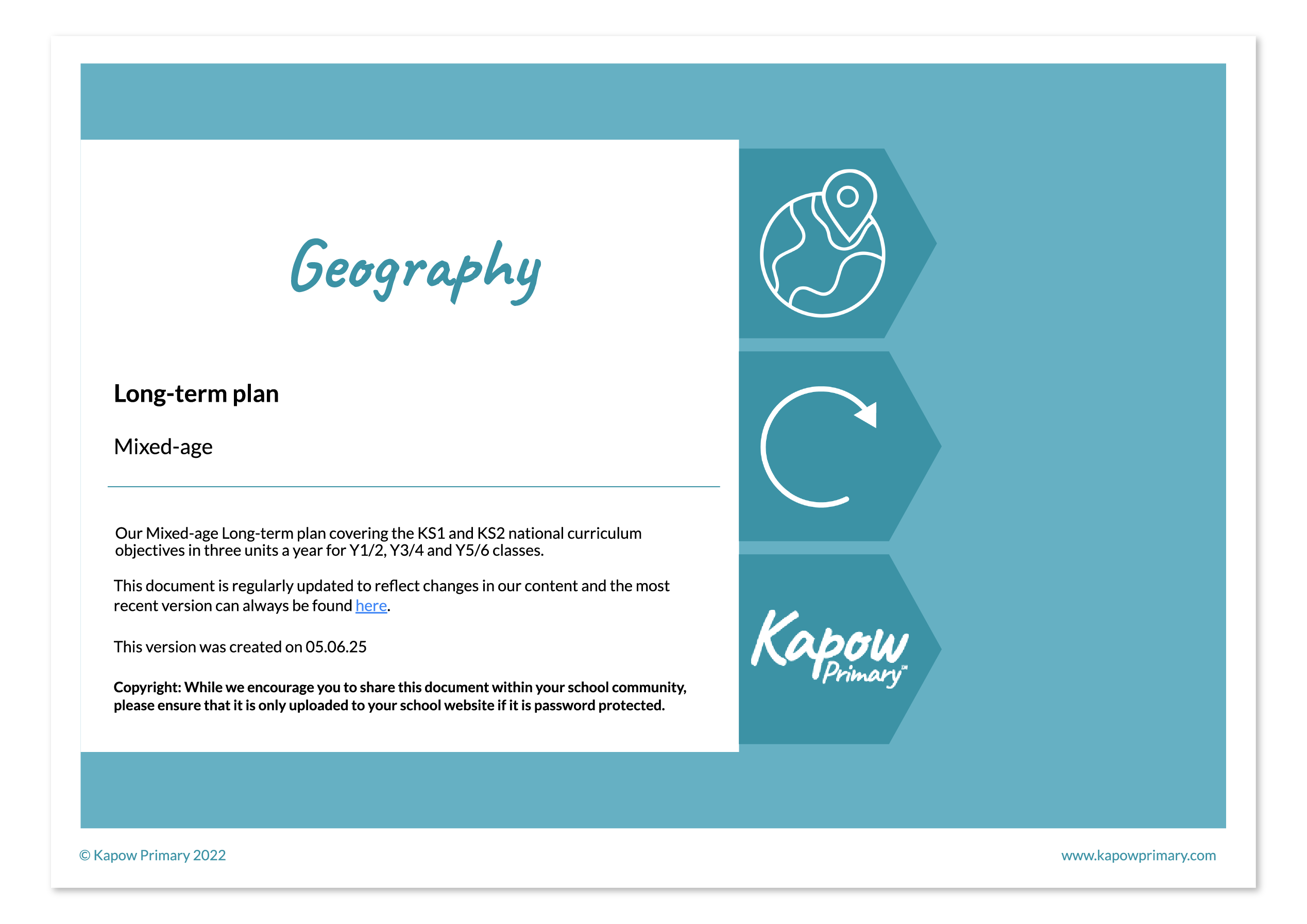 Cover page for a mixed-age geography long-term plan document.