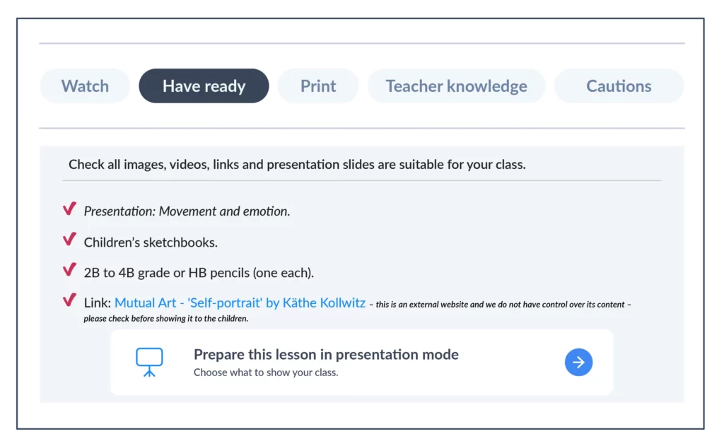 The Have ready section in Before the lesson.
