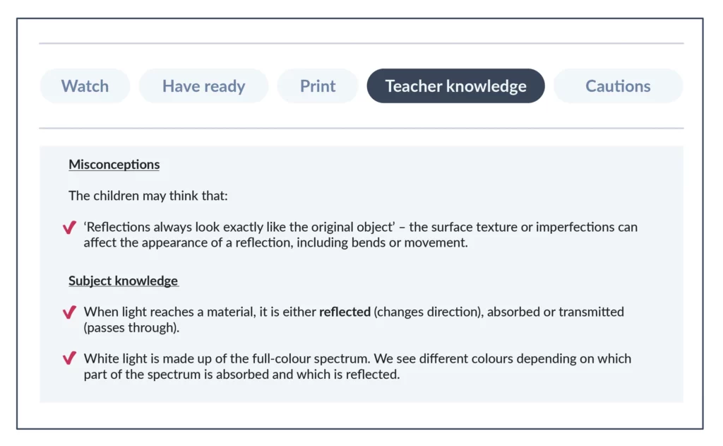 The Teacher knowledge section in Before the lesson.