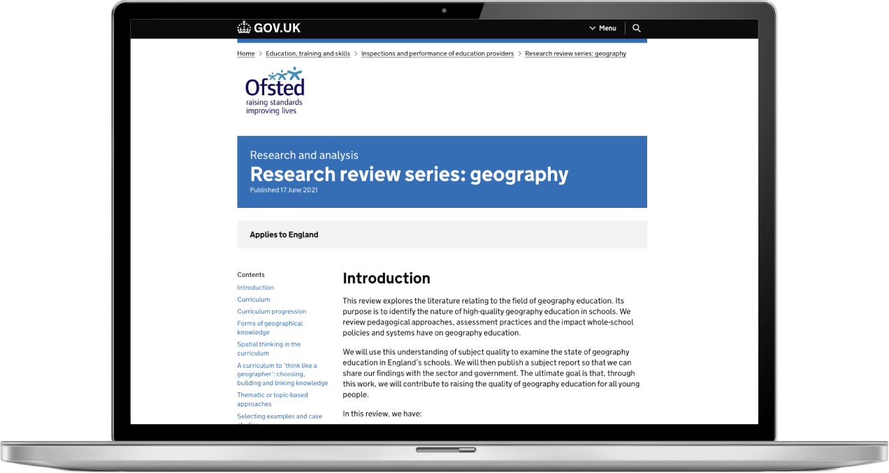 Laptop screen displaying the Ofsted 