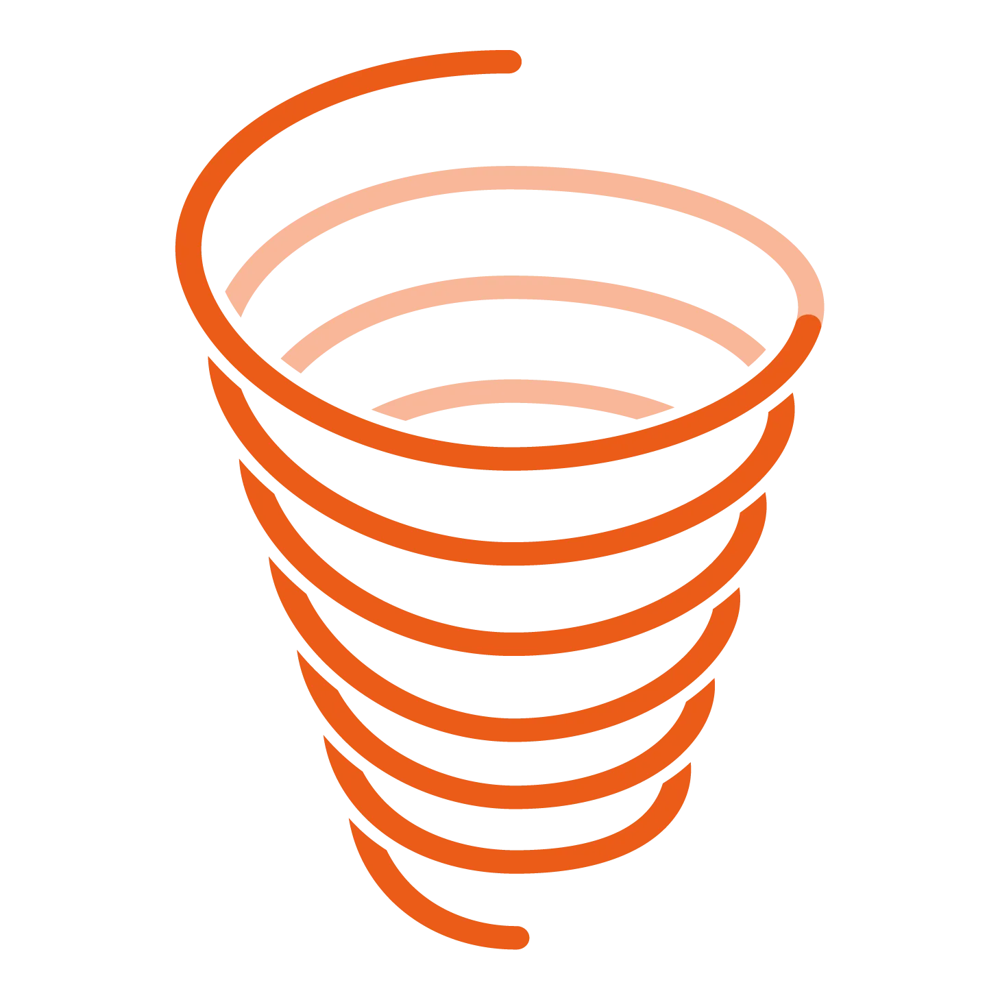 Orange spiral representing the concept of a spiral curriculum in education