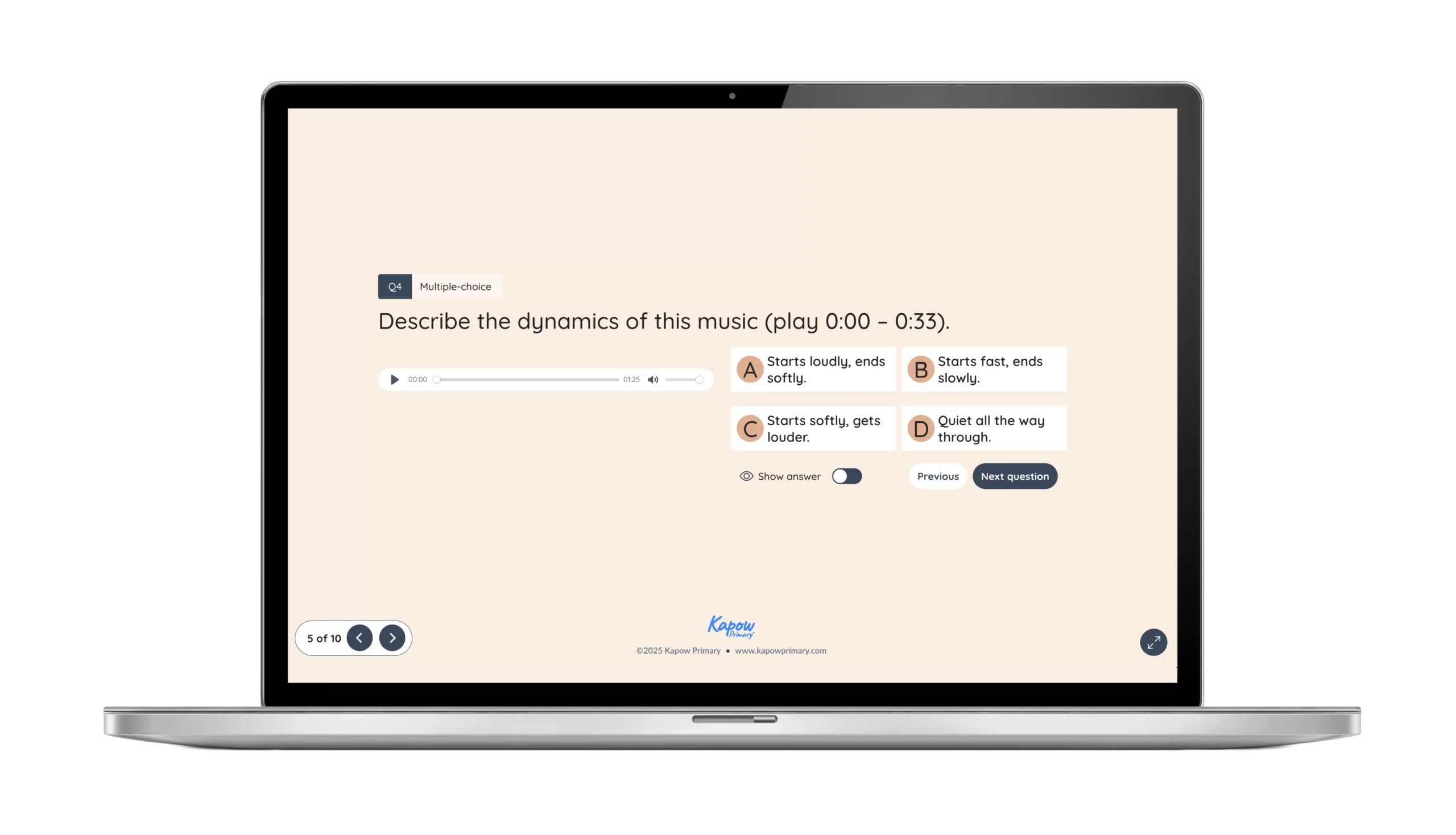 Example image of a Music assessment quiz