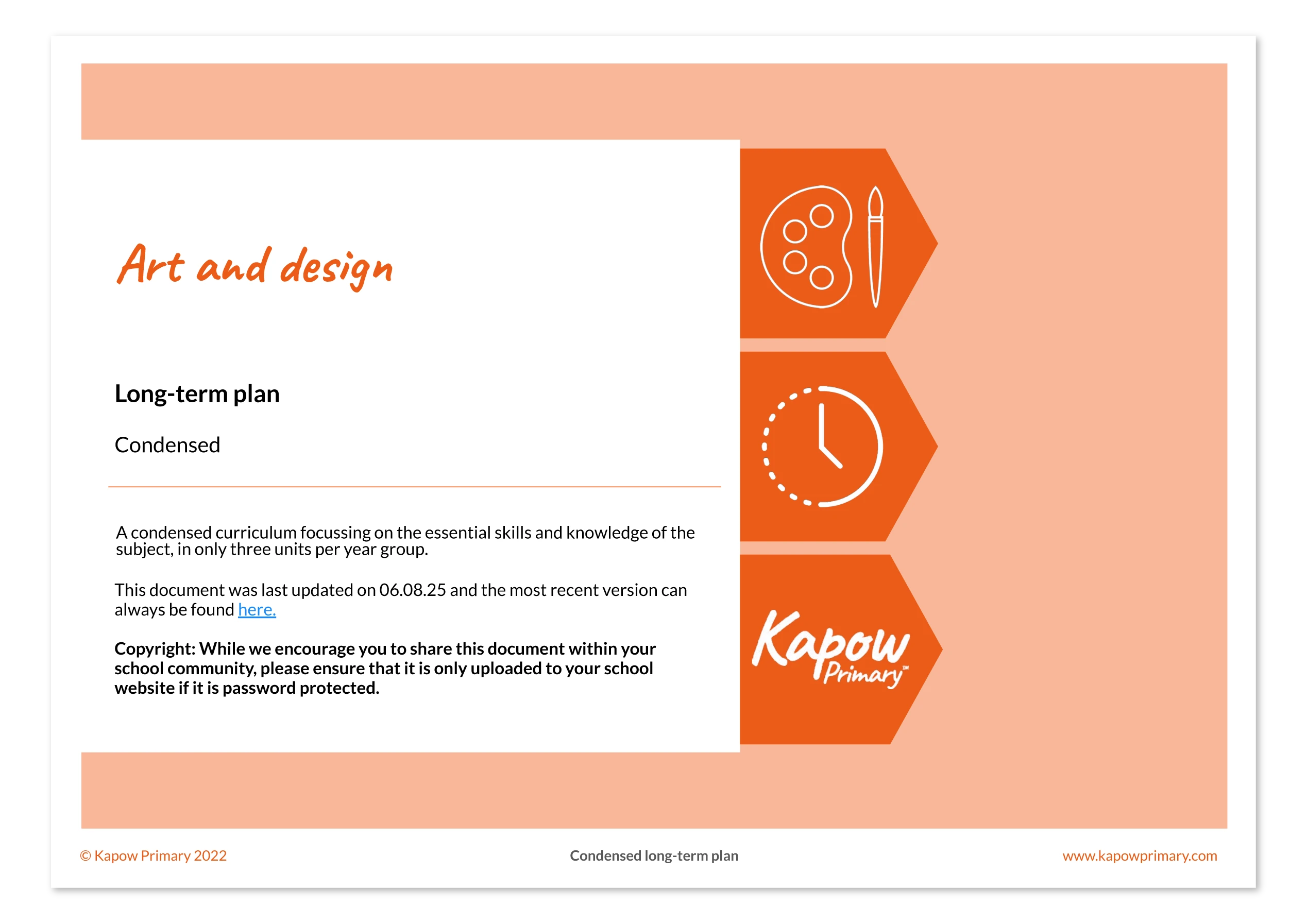 Cover page of Kapow Primary’s art and design long-term condensed curriculum plan.