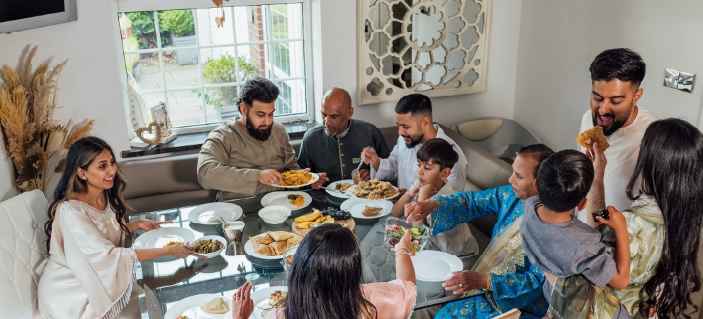 Family eating around a table