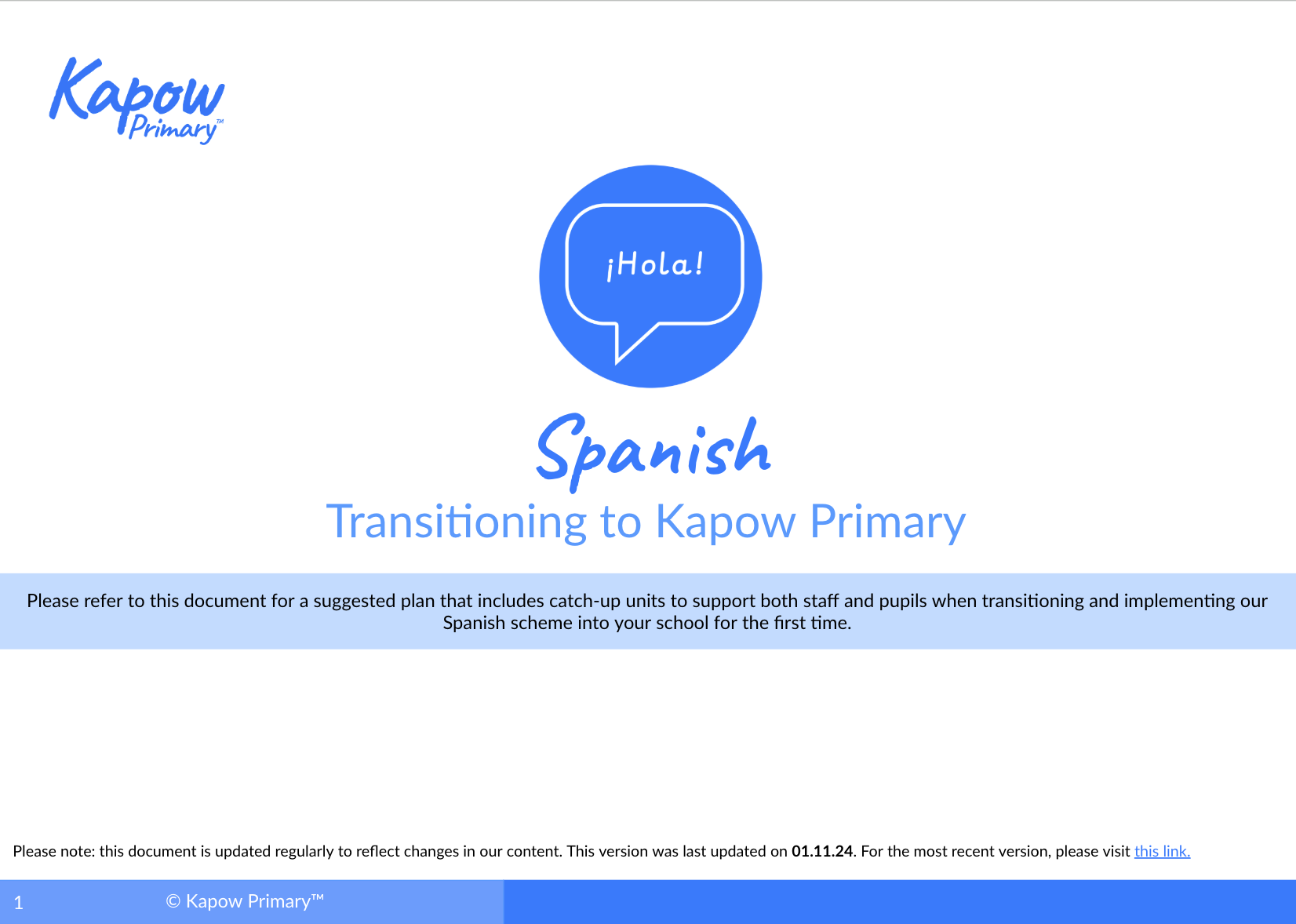 Transitioning to Kapow Primary Spanish