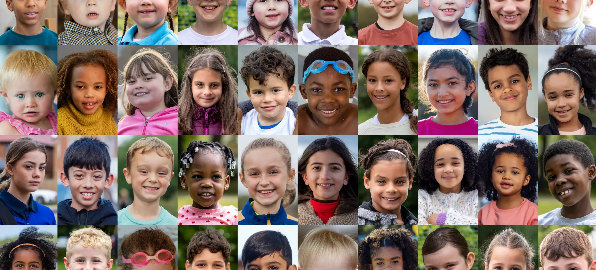 Diverse group of children smiling in a collage layout n a collage layout