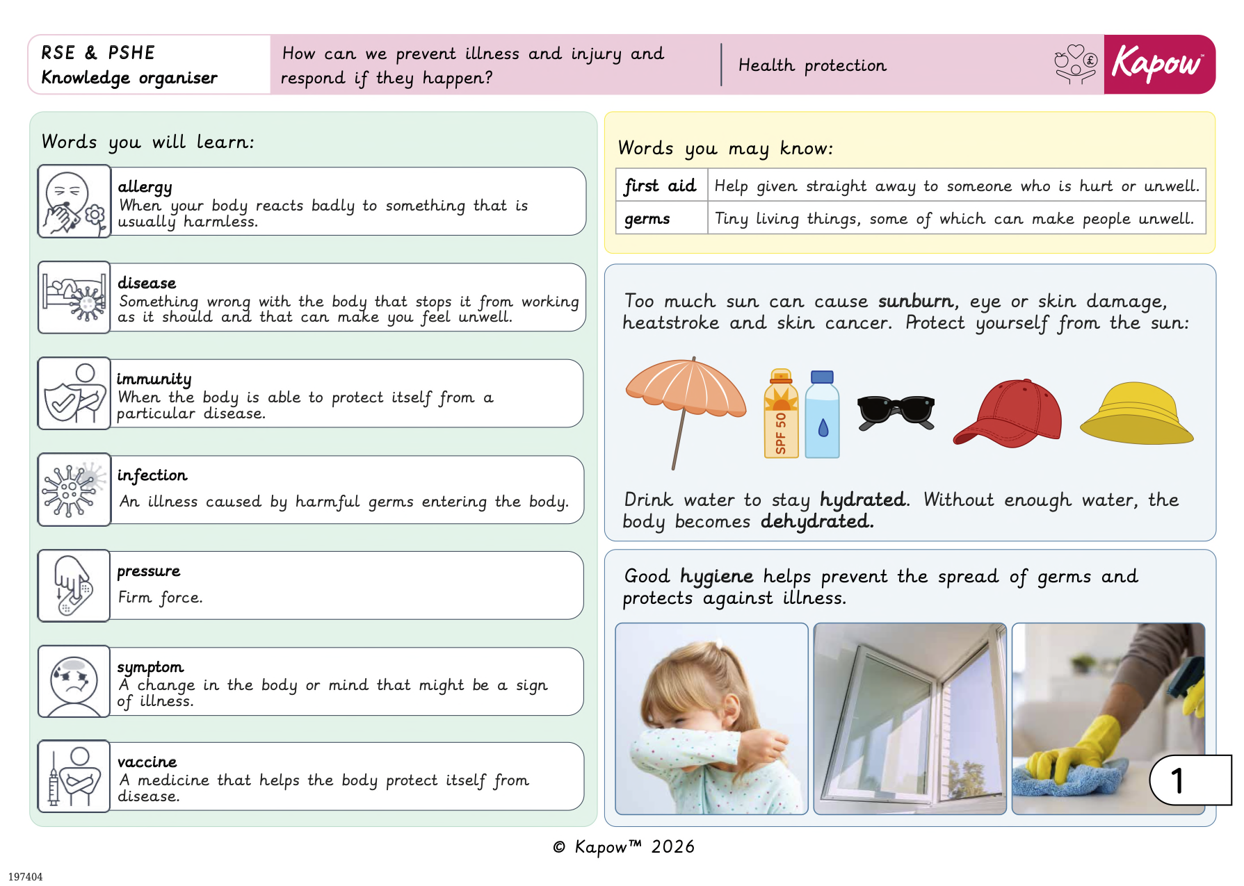 Knowledge organiser: RSE & PSHE  – Y3 Health protection