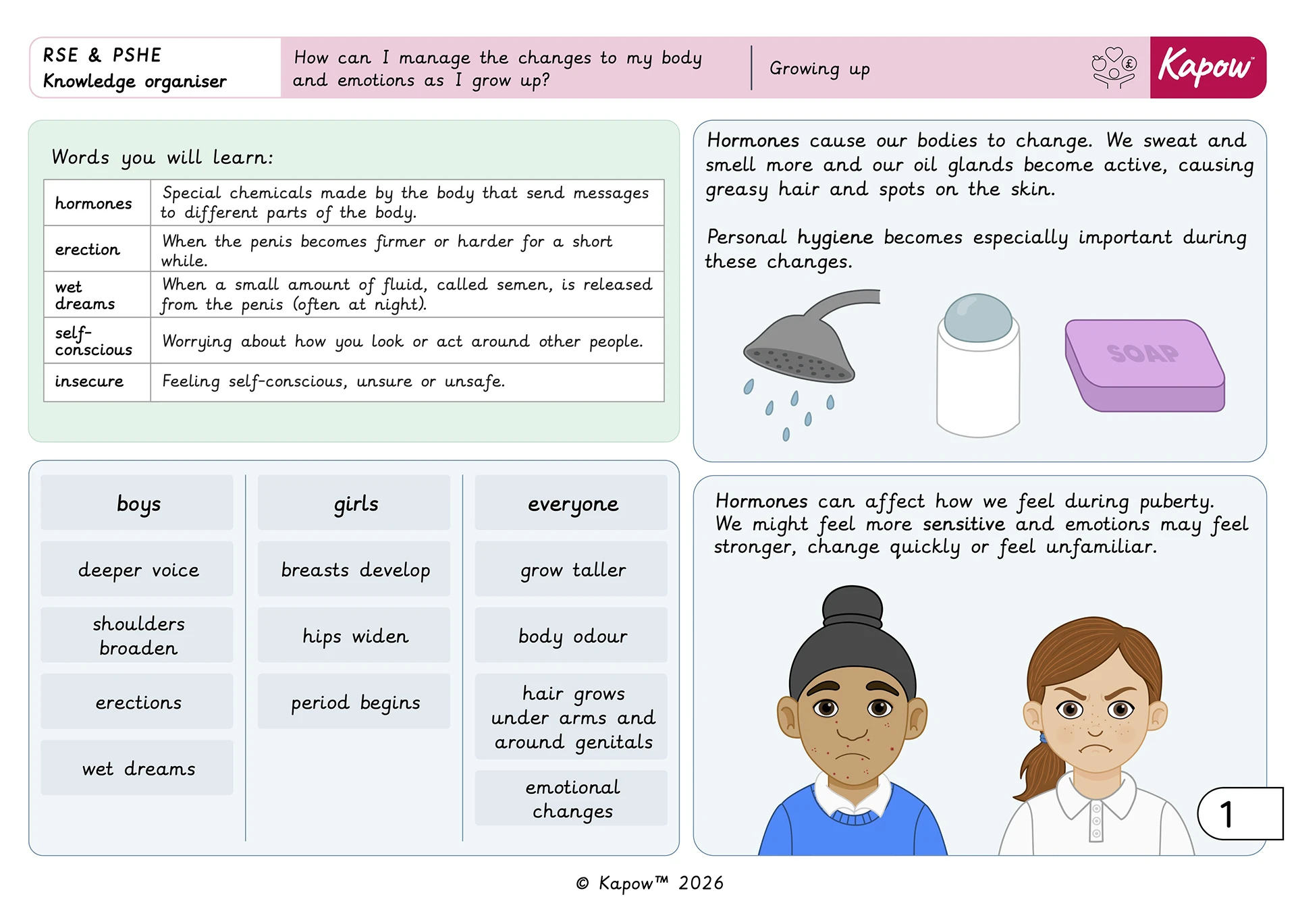 Knowledge organiser – RSE & PSHE Y5: Growing up: How can I manage the changes to my body and emotions as I grow up?