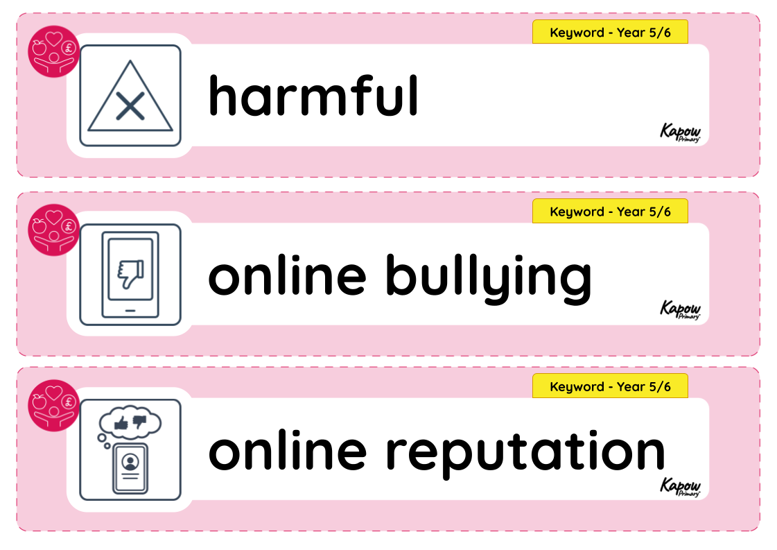 Vocabulary display – RSE & PSHE Y6: How do I feel about the things I see online?