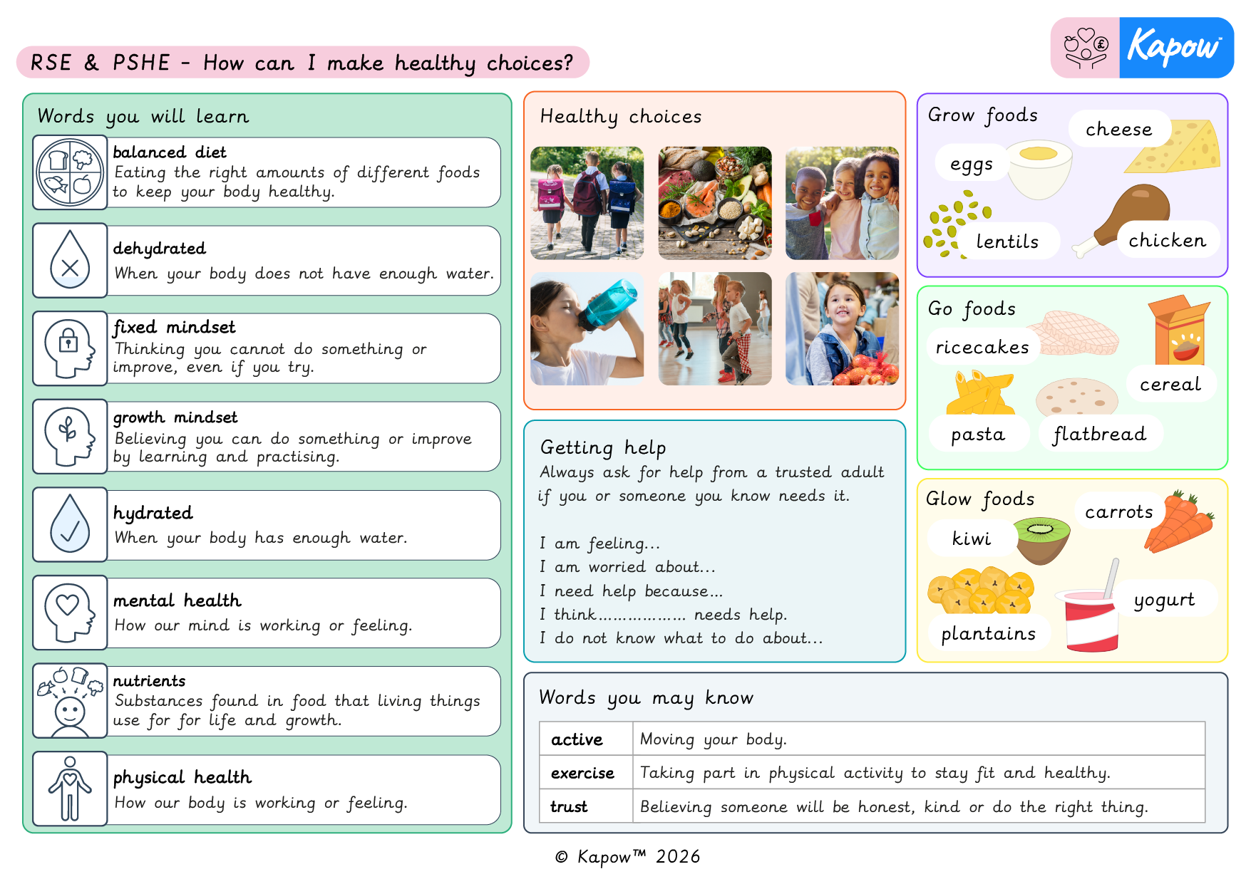 Knowledge organiser – RSE & PSHE Y4: How can I make healthy choices?