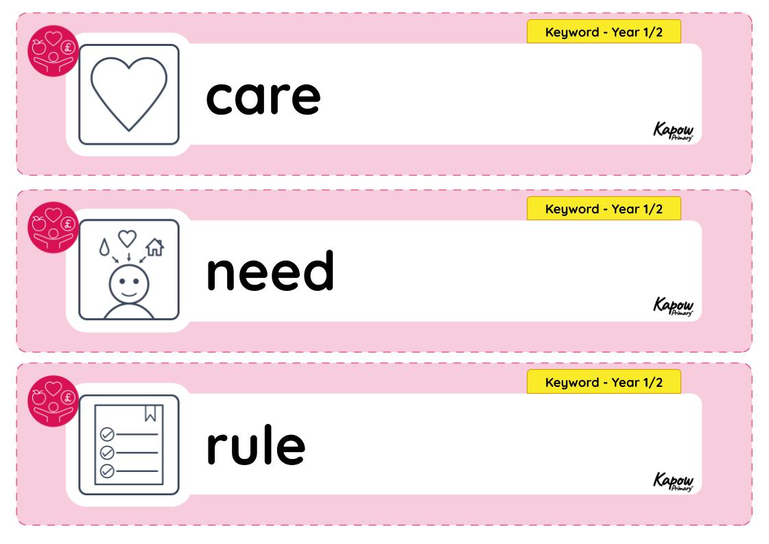 Vocabulary display – RSE & PSHE Y1: How can I help others and the environment?